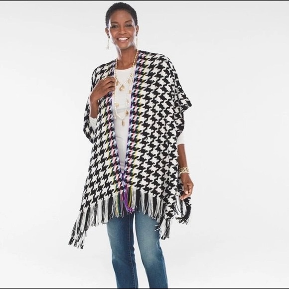 ⭐️ Chico’s One Size Fits All Multicolor Houndstooth Poncho Wrap STUNNING - Picture 1 of 13